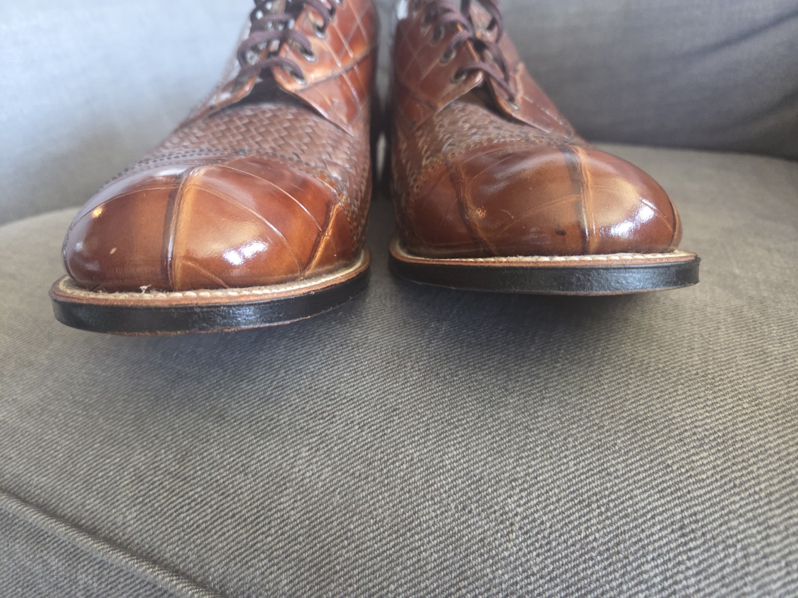 Stacy Adams Esposito Men’s Cap Toe Oxfords Brown Woven Croc Print Size
