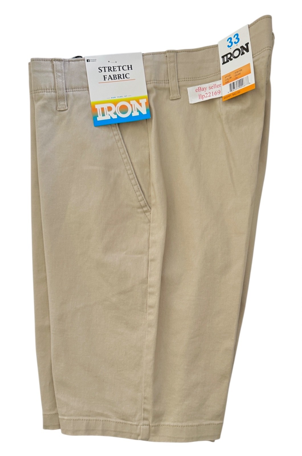 IRON CO Men’s Stretch Shorts (SIZE 33) Flex Waist Flat Front SAND DUNE New Tag!