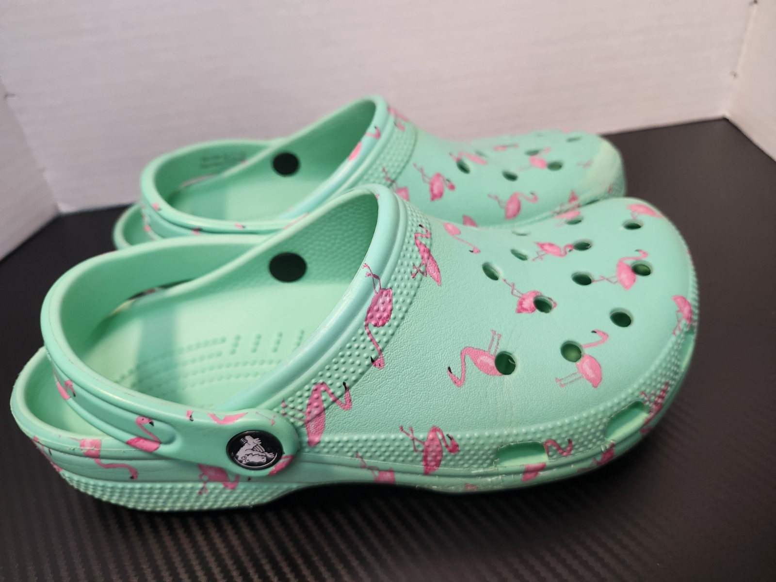 Crocs Classic Clogs Green Blue With Pink Flamingos Size W8 M6