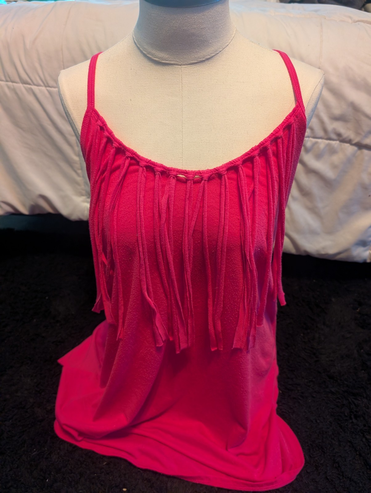 OP Fuchsia Chiffon Fringe Camisole Tank Top Spaghetti Straps Size M