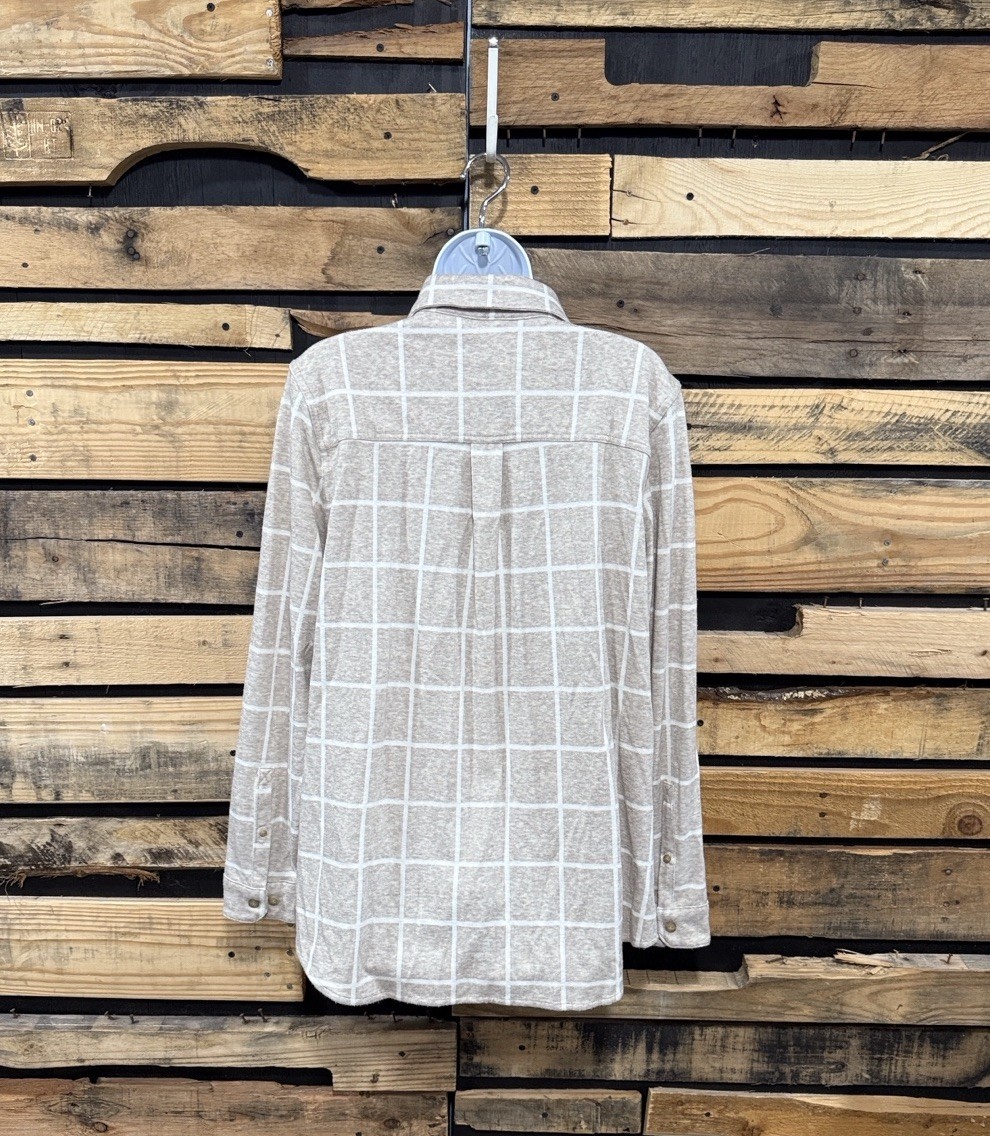 Women’s L.L.Bean Favorite Knit Shirt, Plaid Beige/White Size XL