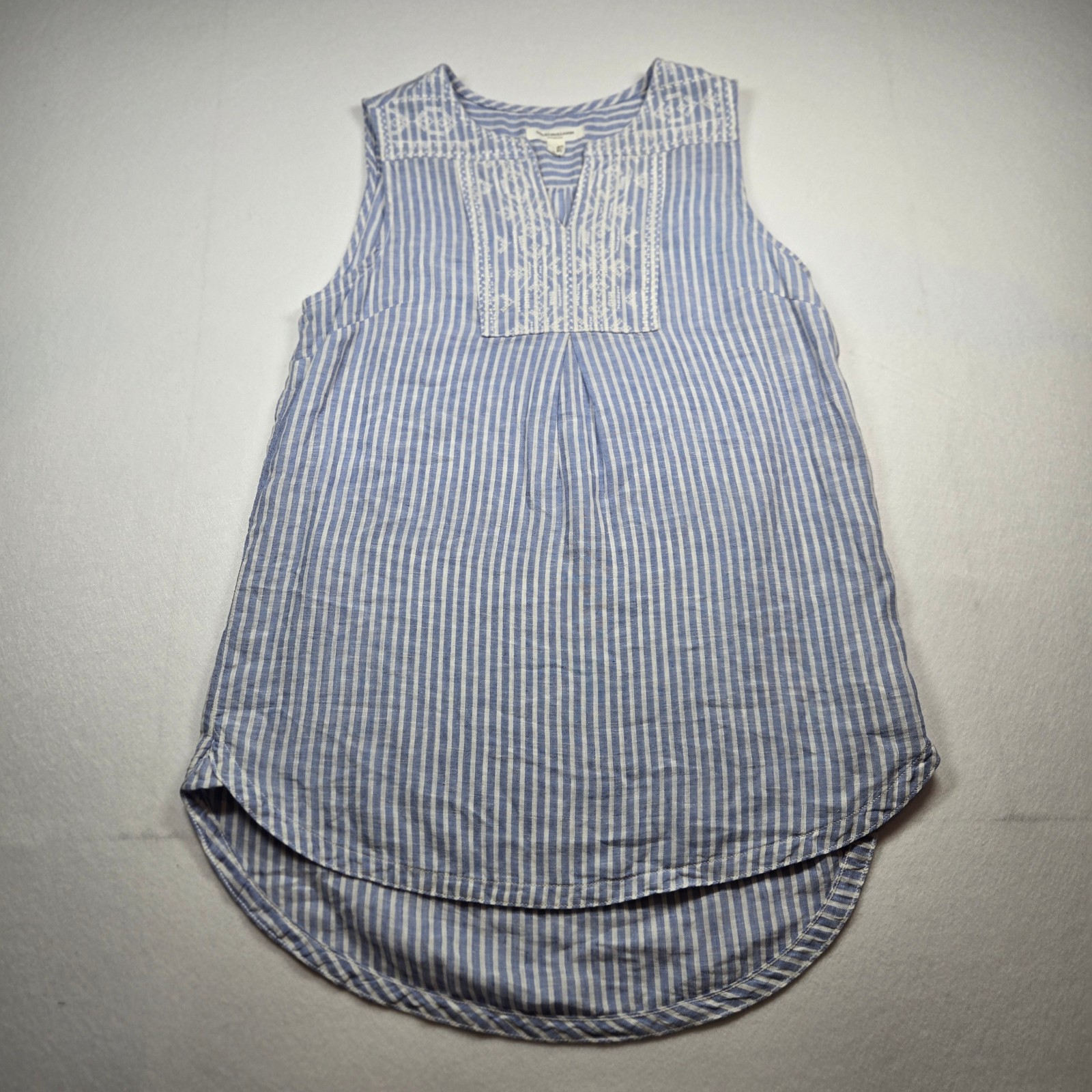 Beach Lunch Lounge Blue Striped Sleeveless Top with Embroidered Detail Size XS