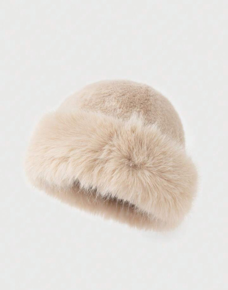 Winter Furry Fluffy Faux Fur Women’s Mongolian Fashion Hat Beige