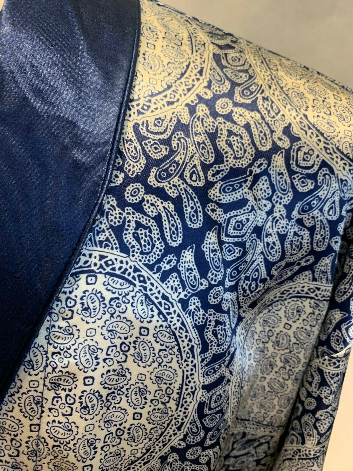 Mens Silk Satin Robe – Navy Paisley Auspicious ” 5 Day Delivery USA Seller ”
