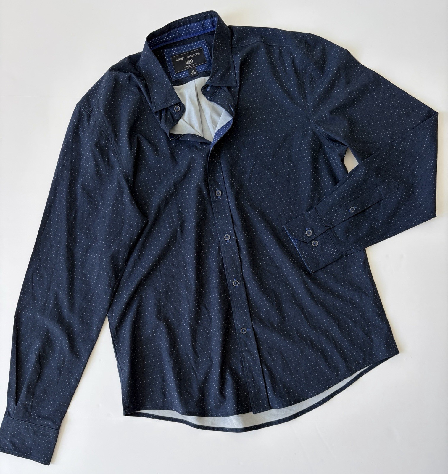 Report Collection Flex Knit Shirt Men’s Navy Modern Fit Style Casual Size M