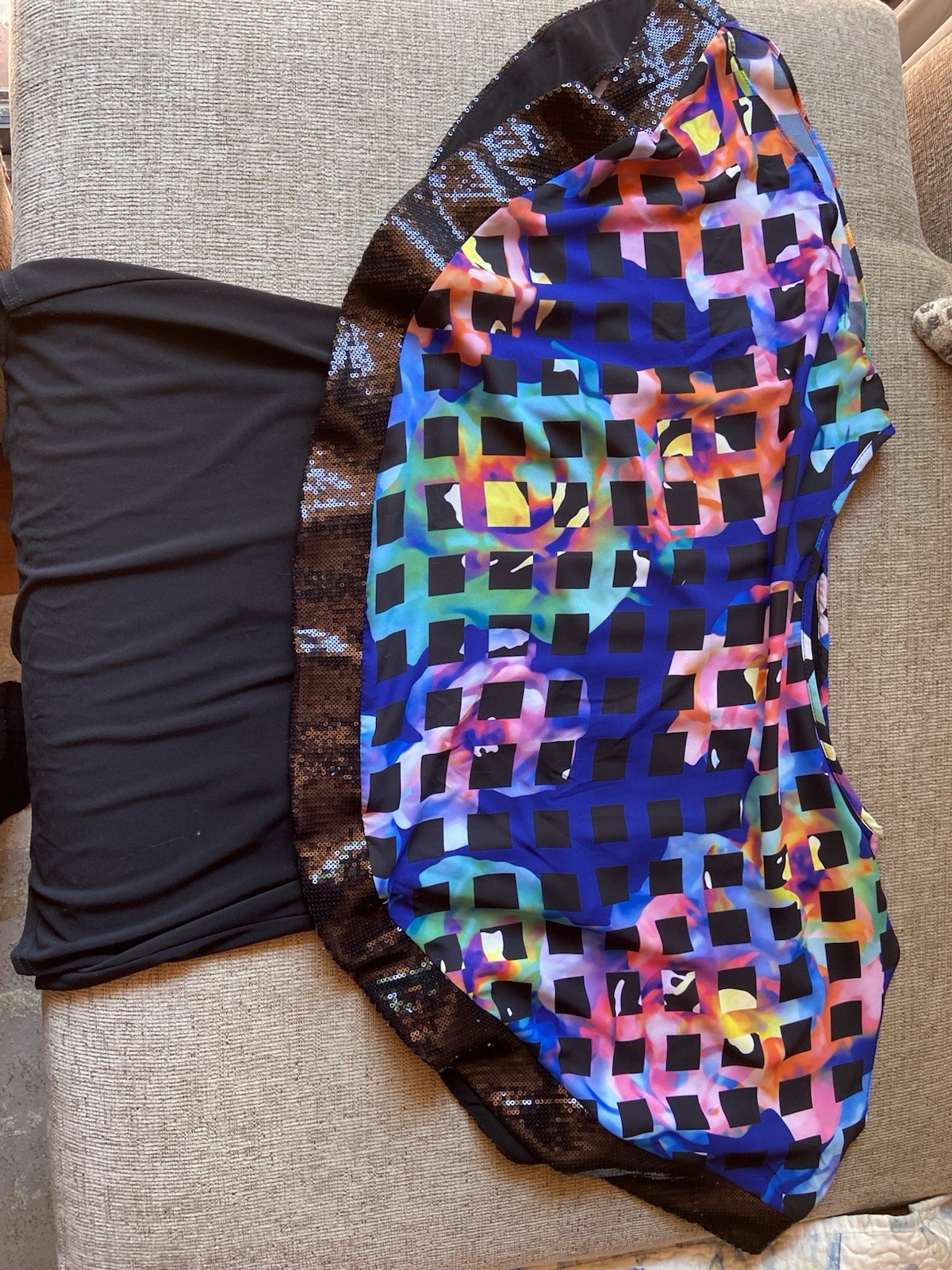 Joseph Ribkoff Womens Black Blue Geometric Sequin Strapless Top Size 14