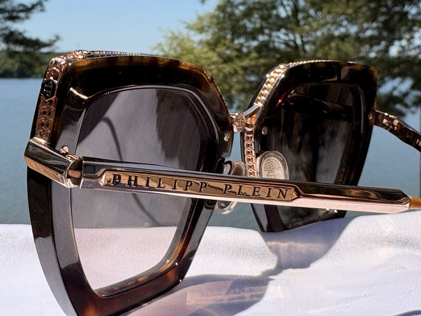 Philipp Plein Plein Queen SPP121S 0722 Sunglasses Dark Tortoise Green Lens 56mm