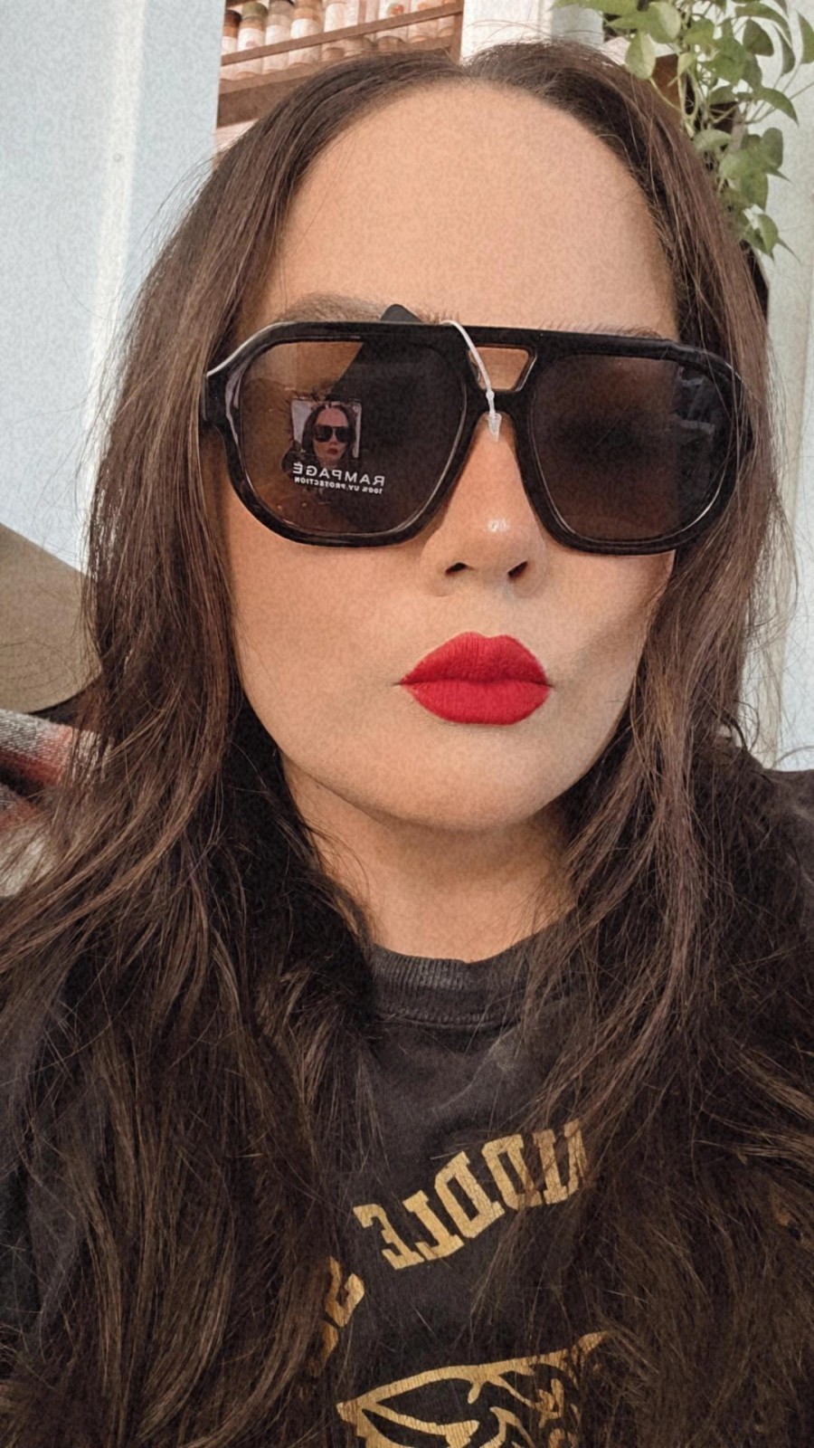 Rampage Women’s Oversized Square Sunglasses Black Plastic Brown Tinted 100% UV