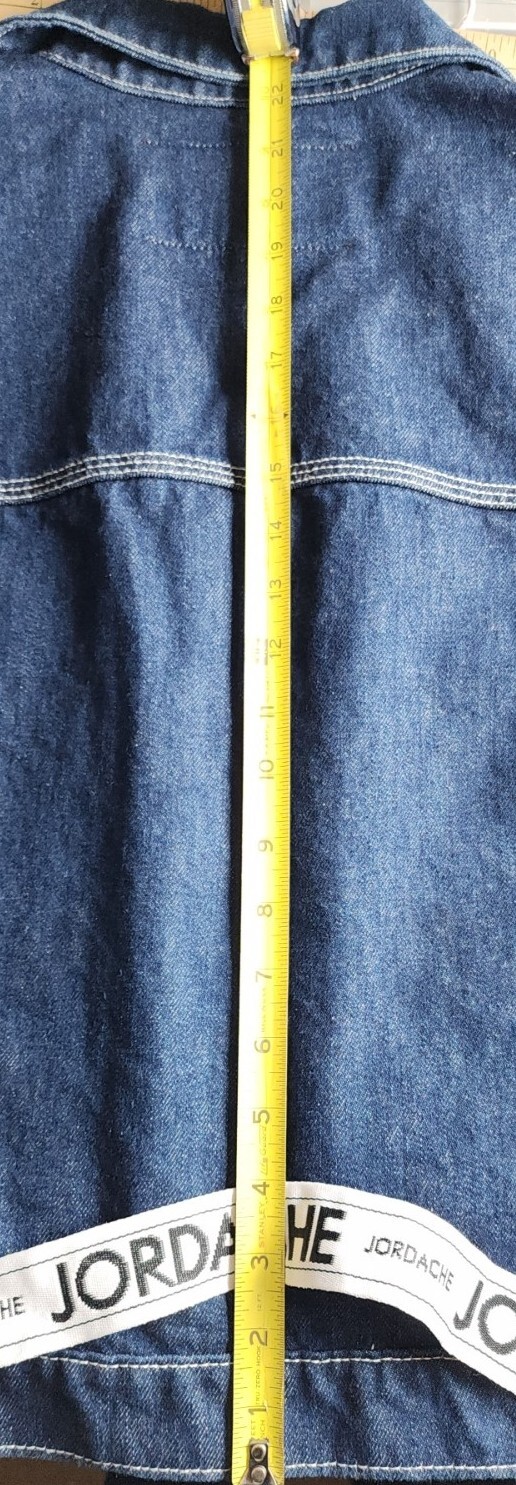 Jordache Womens Jean Jacket Crop Denim Blue Trucker 80s 90s Cotton Logo Lg