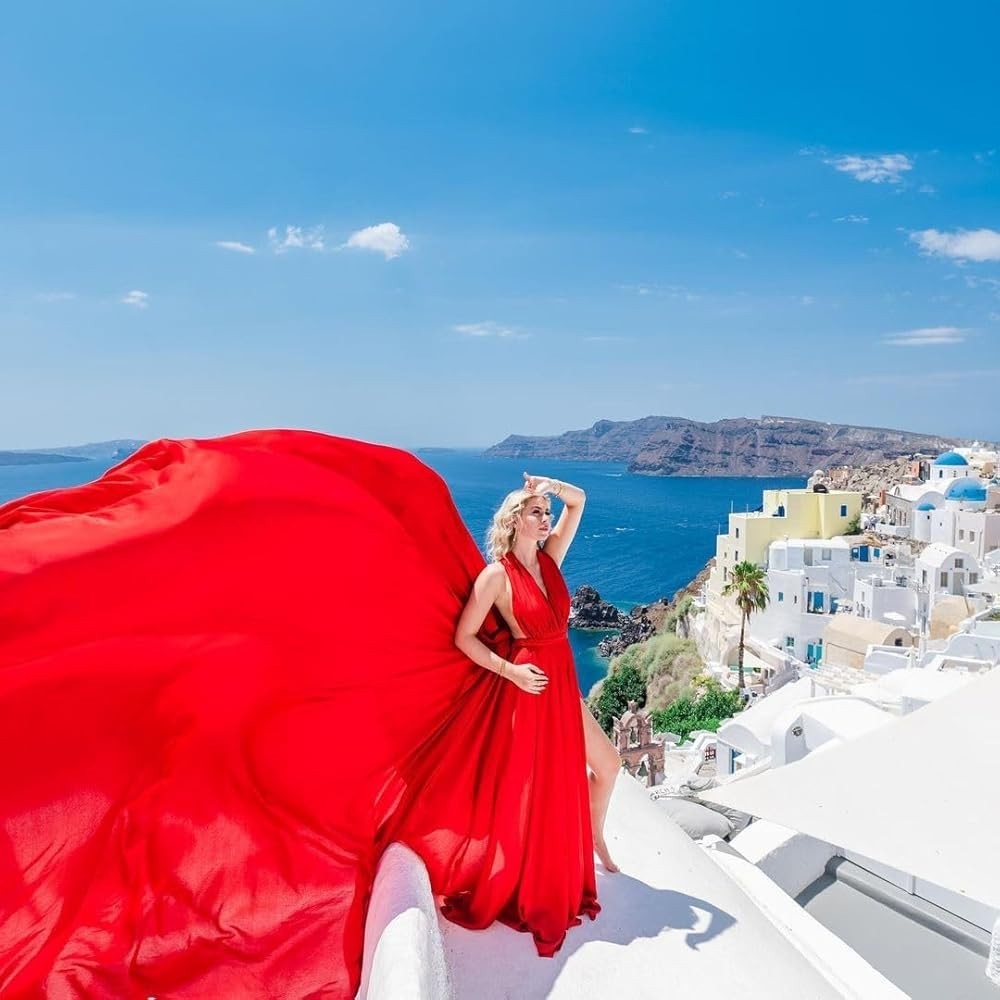 Red Long Flying Dress For Photoshoot Dramatic Flowy Dress Brown Gold Long Flying