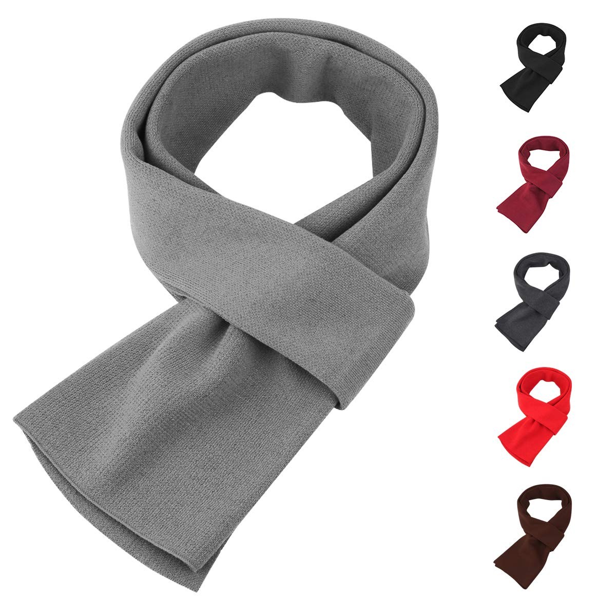 Mens Long Thick Scarf Solid Color Soft Warm Cashmere Feel Fashion Scarf Grey