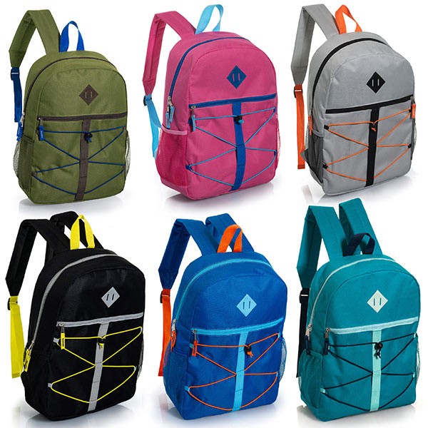 24-Pack 17″ Bungee Cord Backpacks for Kids – Bookbags in Bulk, 6 Colors