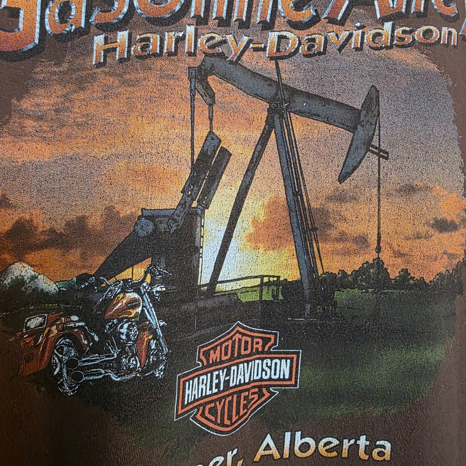 Vintage Harley Davidson Shirt XL Brown Gasoline Alley Red Deer Alberta Pumpjack