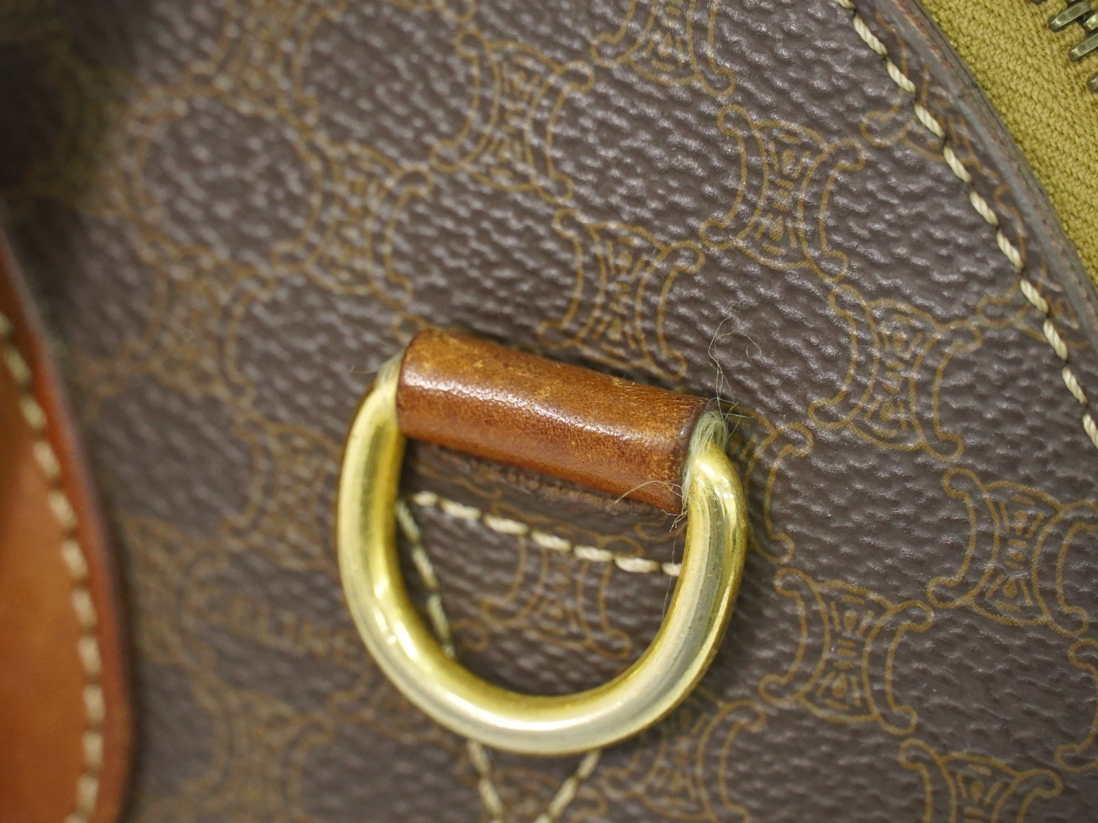 CELINE Macadam PVC Handbag Brown Gold