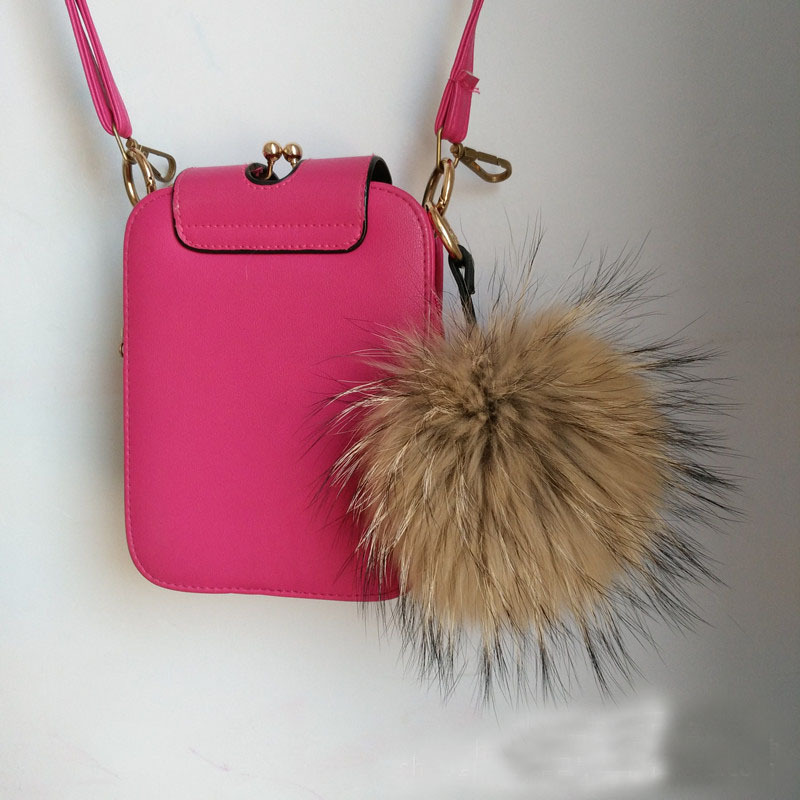 1PCS Real Raccoon Fur Pom Pom Ball for Mobile Strap Bag