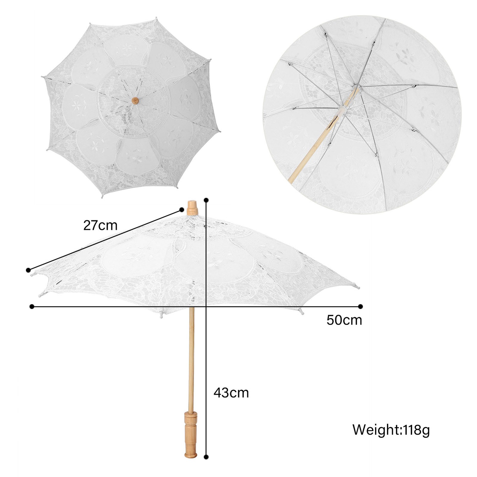 Handmade Lace Flower Embroidery Parasol Wedding Bride Photography Umbrella White