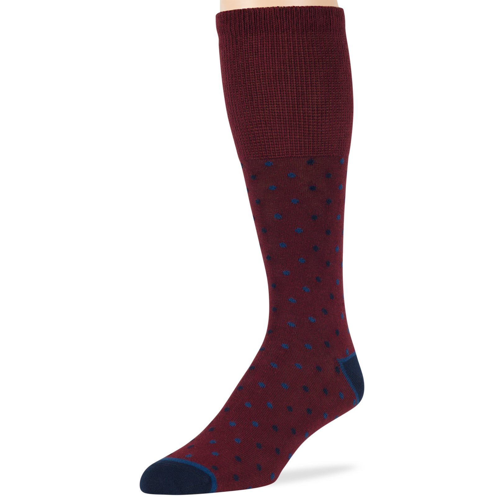 Men Diabetic Cotton Wide Mid-Calf Socks-5 Pack Large-Stripe Dot-Navy Beige Green