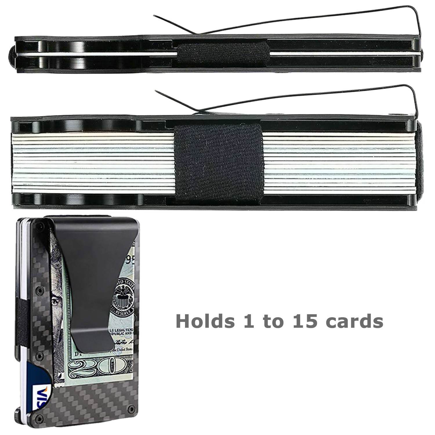 Men’s RFID Blocking Slim Money Clip Carbon Fiber Wallet ID Credit Card Holder
