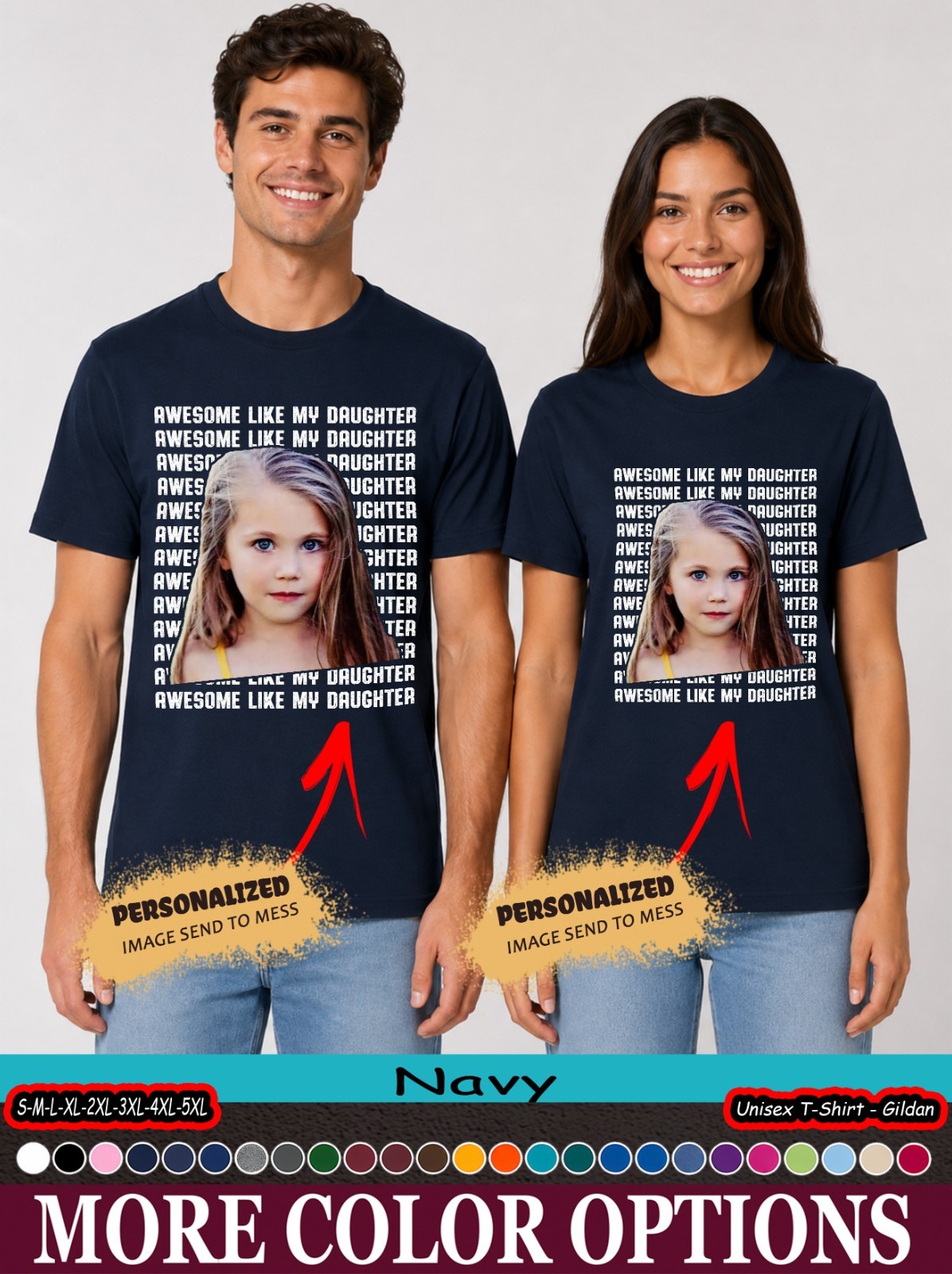 Custom Photo Awesome Like My Daughter Tee, Funny Dad Daughter Matching Family
