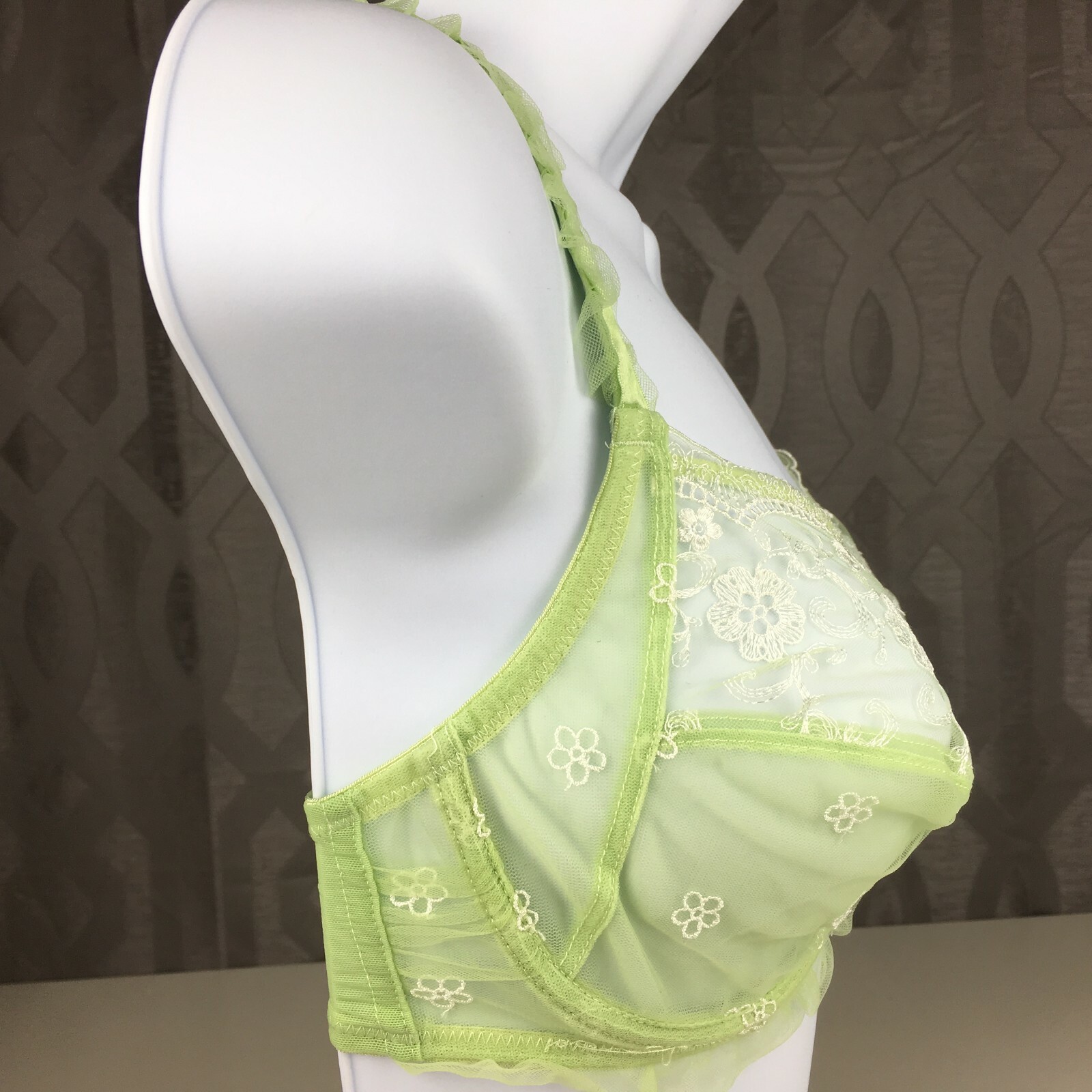 ALEGRO Sheer with Lace Underwire Sexy Lingerie Bra – Lime 9003 – NWT 30-40