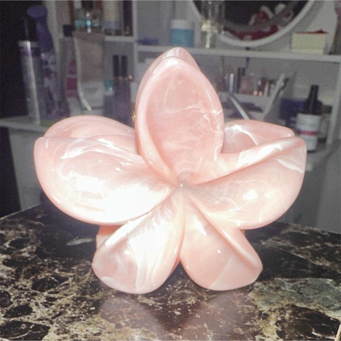 Large Pink Flower Hair Claw Clip, Marbled Plastic Spring Hair Accessory