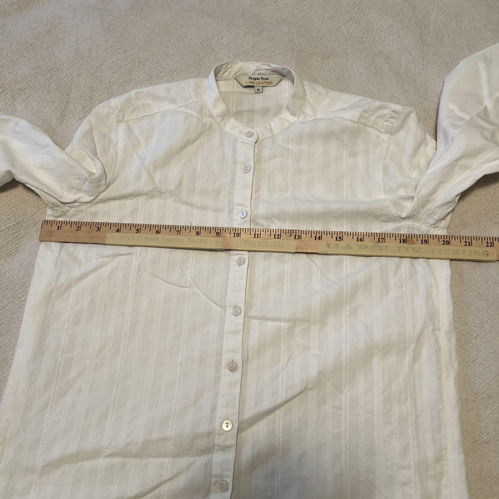 Sz 10 Embroidered 100 Cotton Ivory Button Down Rouch Sleeve Detail