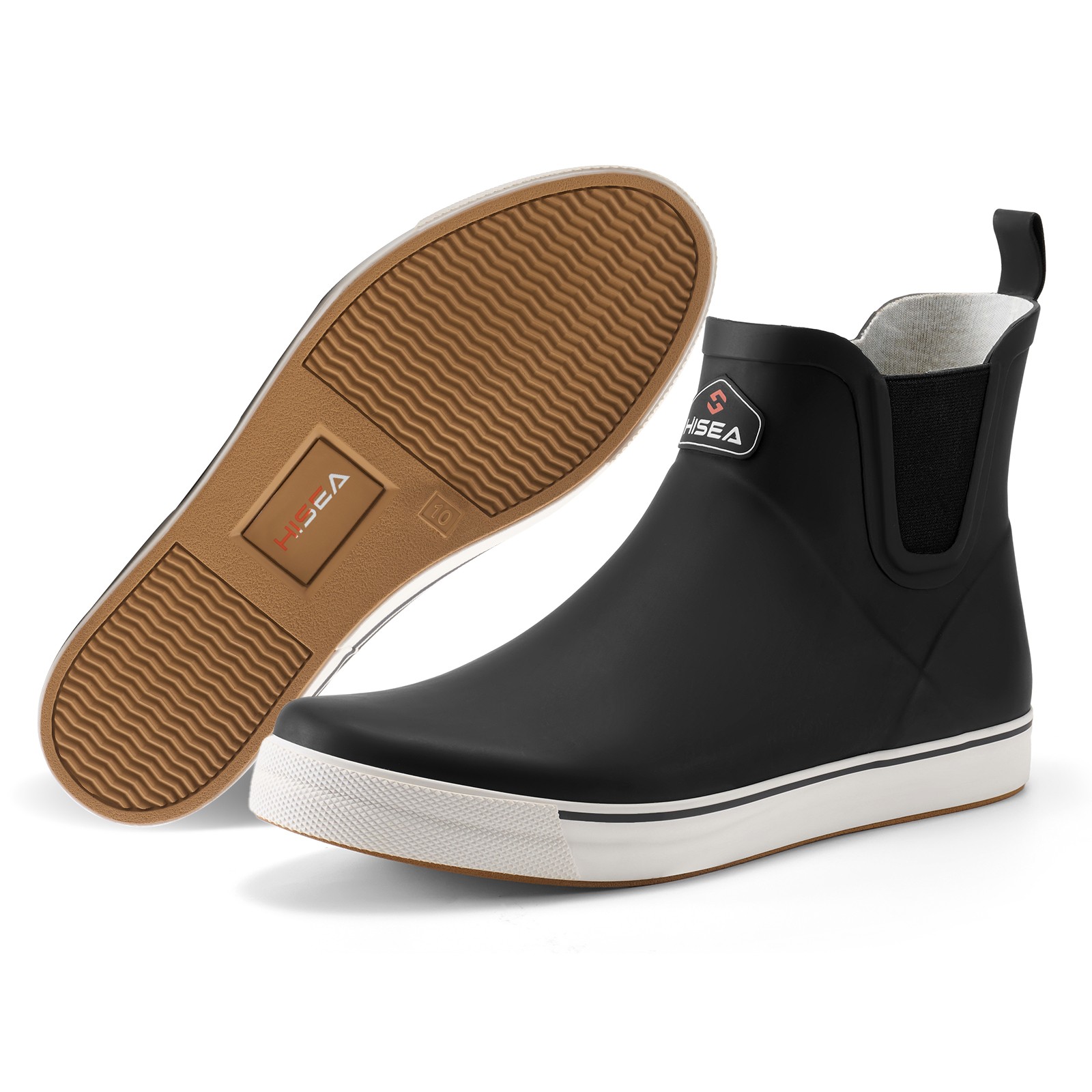 HISEA Men’s Deck Boots Ankle Rain Boots Waterproof Rubber Sailing Fishing Boots