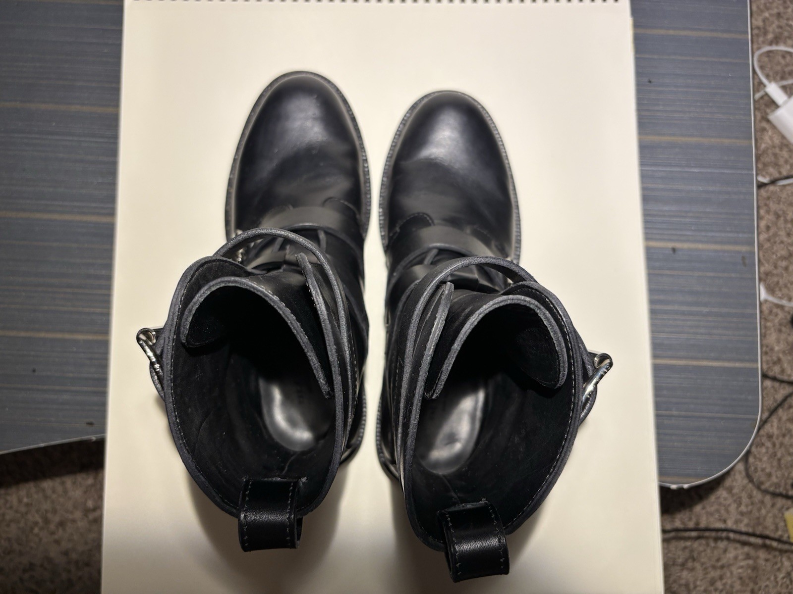 rag & bone Women’s Black Leather Biker Ankle Boots Buckle Straps EU 36 US 6