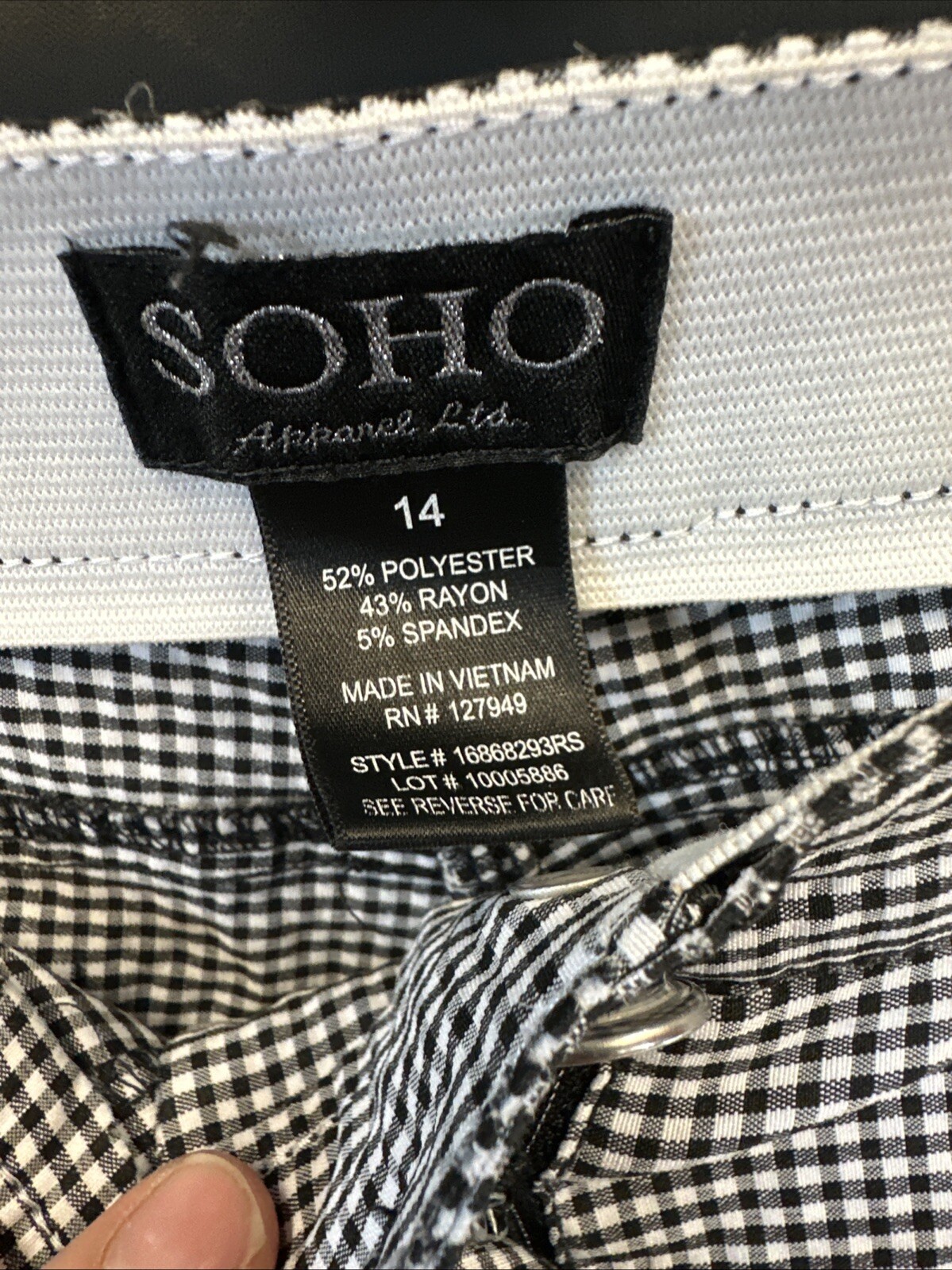 Soho Black White Checkered Casual Business Pant Size 14 Elastic Waist Pockets