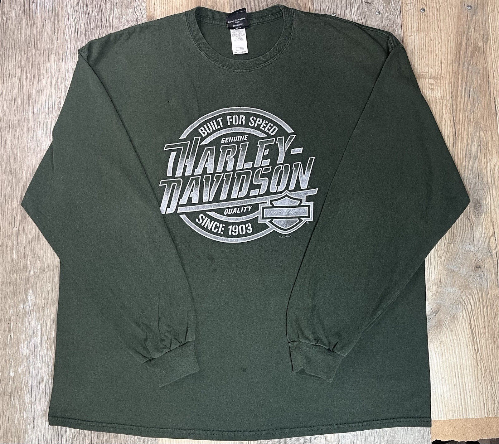 HARLEY-DAVIDSON Blue Ridge Hickory NC Green Long-Sleeve T-Shirt Men’s 2XL HOLES