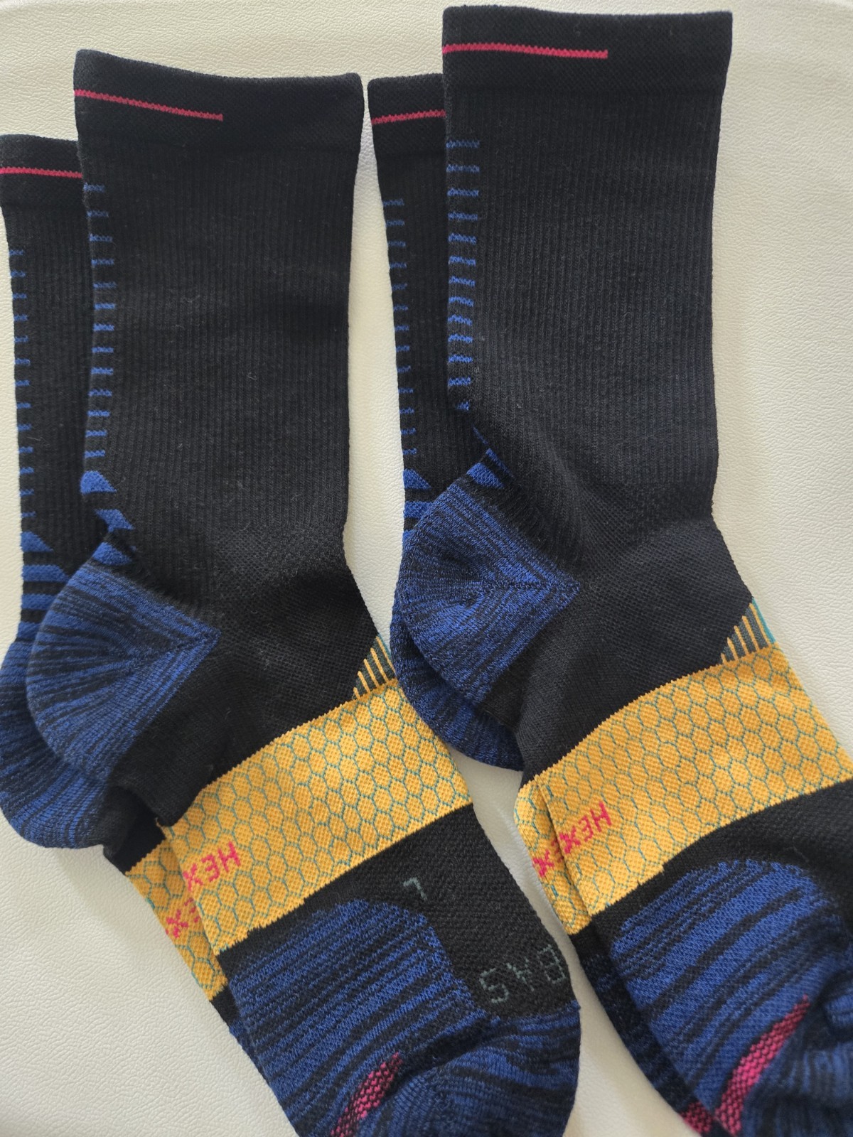 Bombas Crew Socks Hex Tec Running 2 Pairs Mid Calf Size L/G