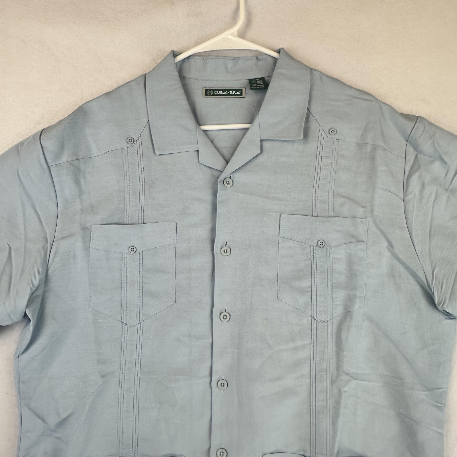 Cubavera Shirt Mens Large Short Sleeve Button Up Guayabera Four Pocket Summer