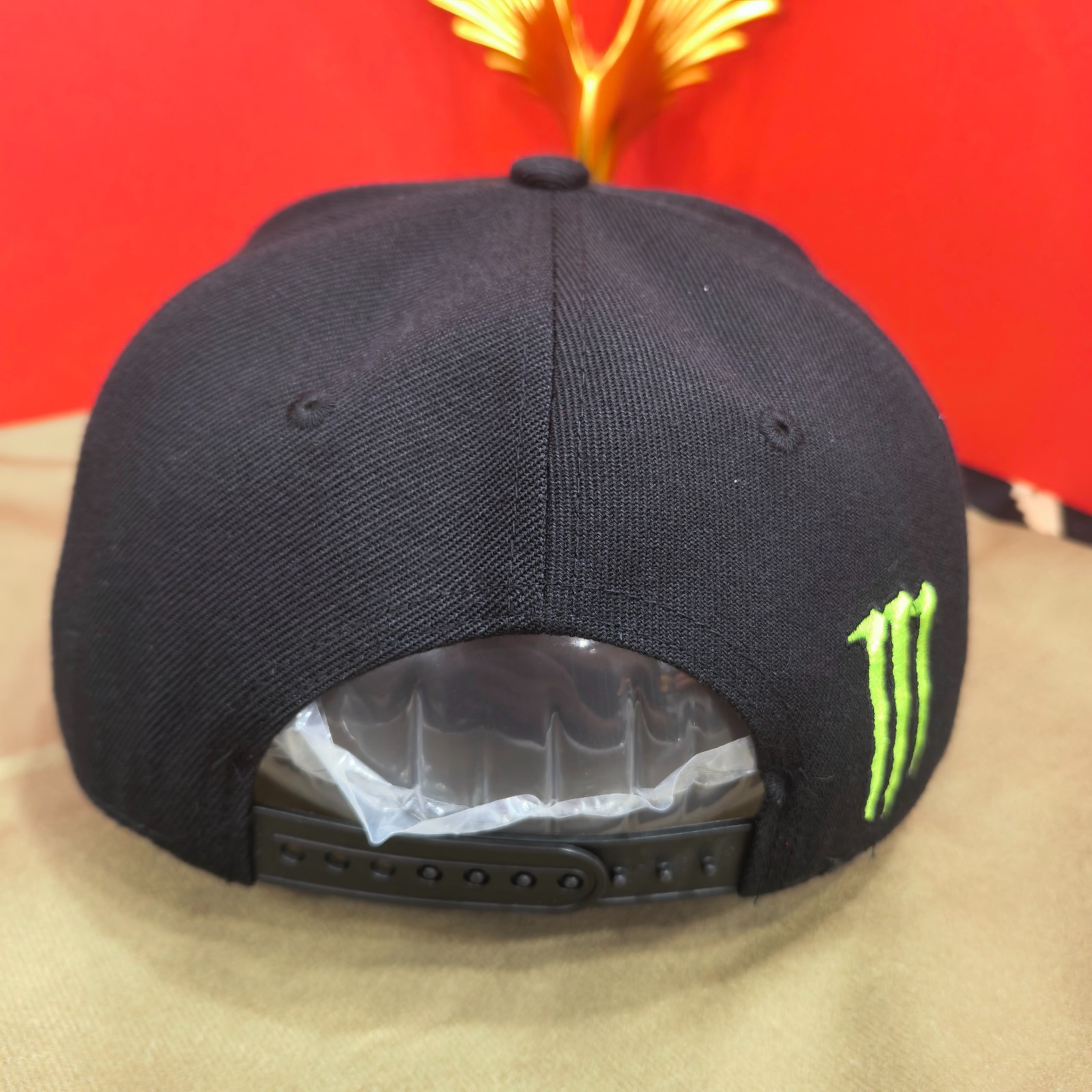 Monster Energy Black Adjustable Flat-Brim Cap with Bright Green Embroidered Logo
