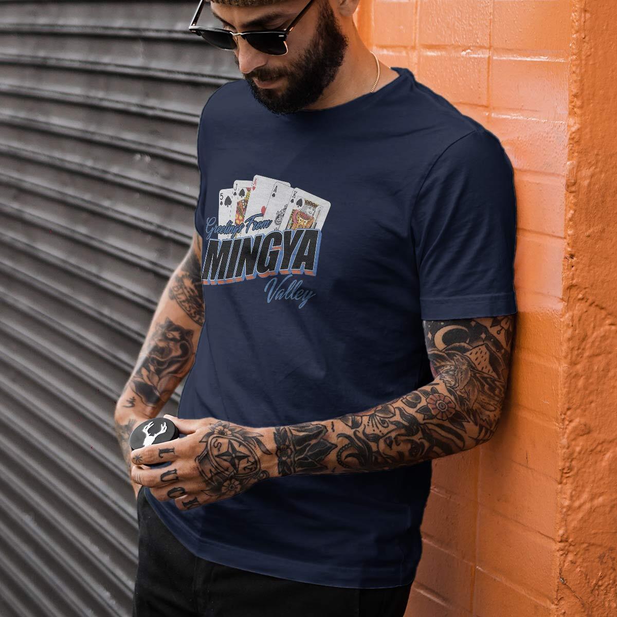 Mingya Valley T-Shirt, Adult Unisex Navy Blue, 100% Cotton, S – XXL