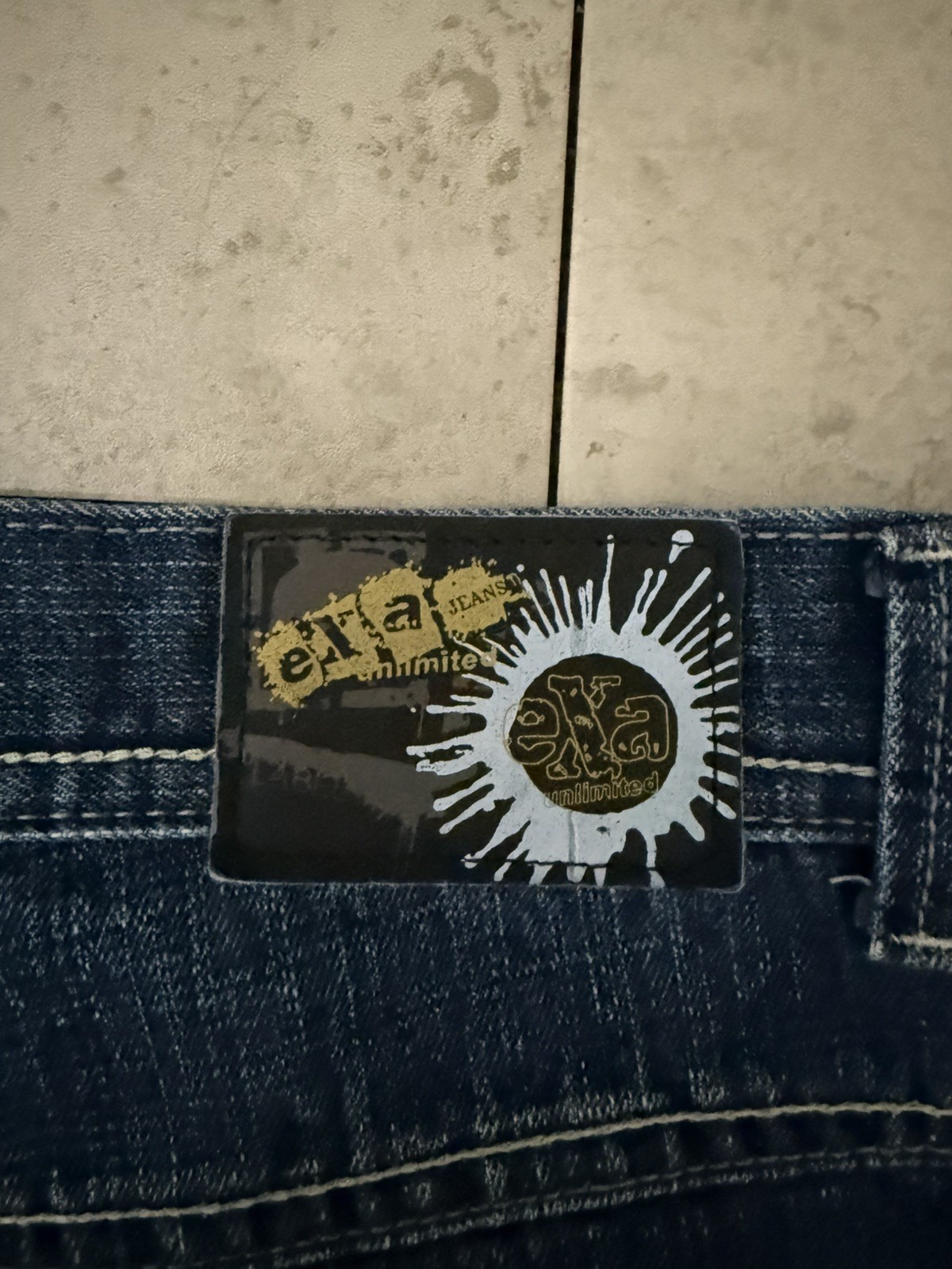 EXA Unlimited Men’s Hip Hop Skater Baggy Embroidered Y2K Denim Jeans 36×34