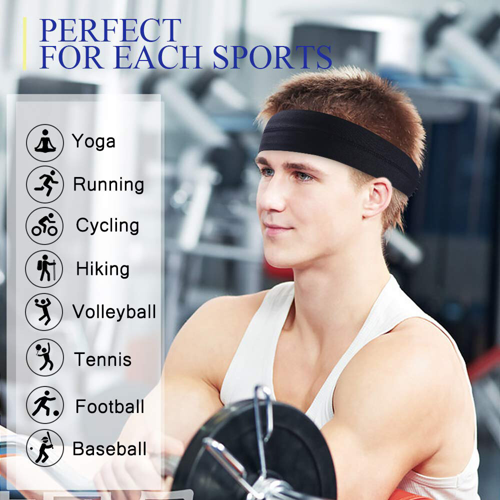 Men Women Moisture Wicking Wide Non-Slip Sport Headband Gym Workout Sweatband US