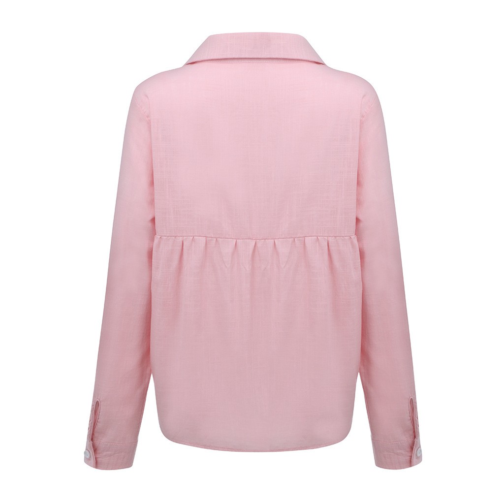 New Spring Autumn Women Solid Color Casual Loose Long Sleeved Linen Shirt Tops