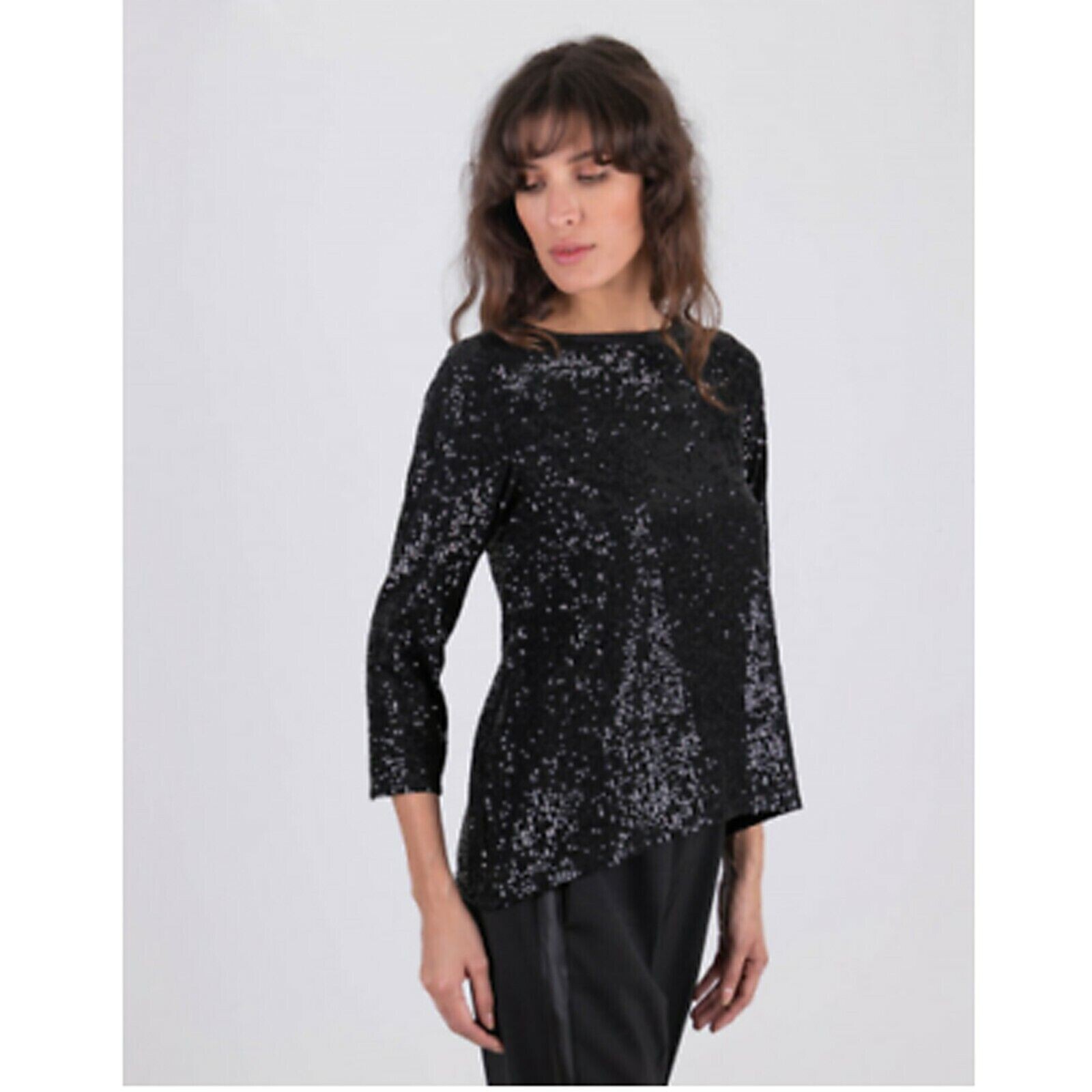 Semicouture Sequin Embellished Blouse Top Cocktail Evening Black S NEW 205327