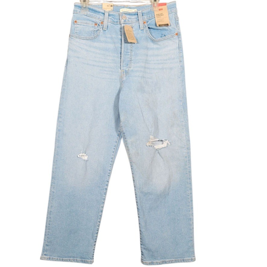 Levi’s Ribcage High Rise Straight Ankle Jeans 30×27 NWT Button Fly Light Wash