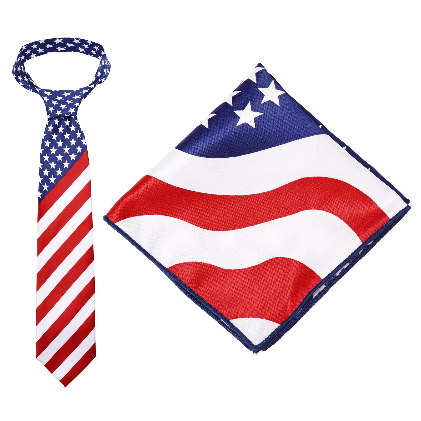Mens American Flag Necktie Bowtie Pokect Square Stars Stripes Patriotic Tie f…