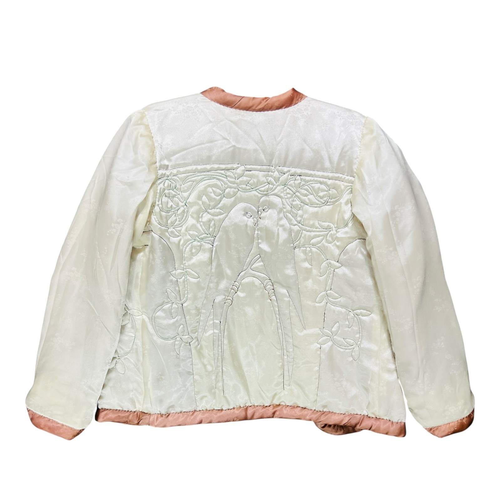 VTG Valery Guignon Hand Painted Silk Quilt Jacket Sz M Wearable Art Birds Signed