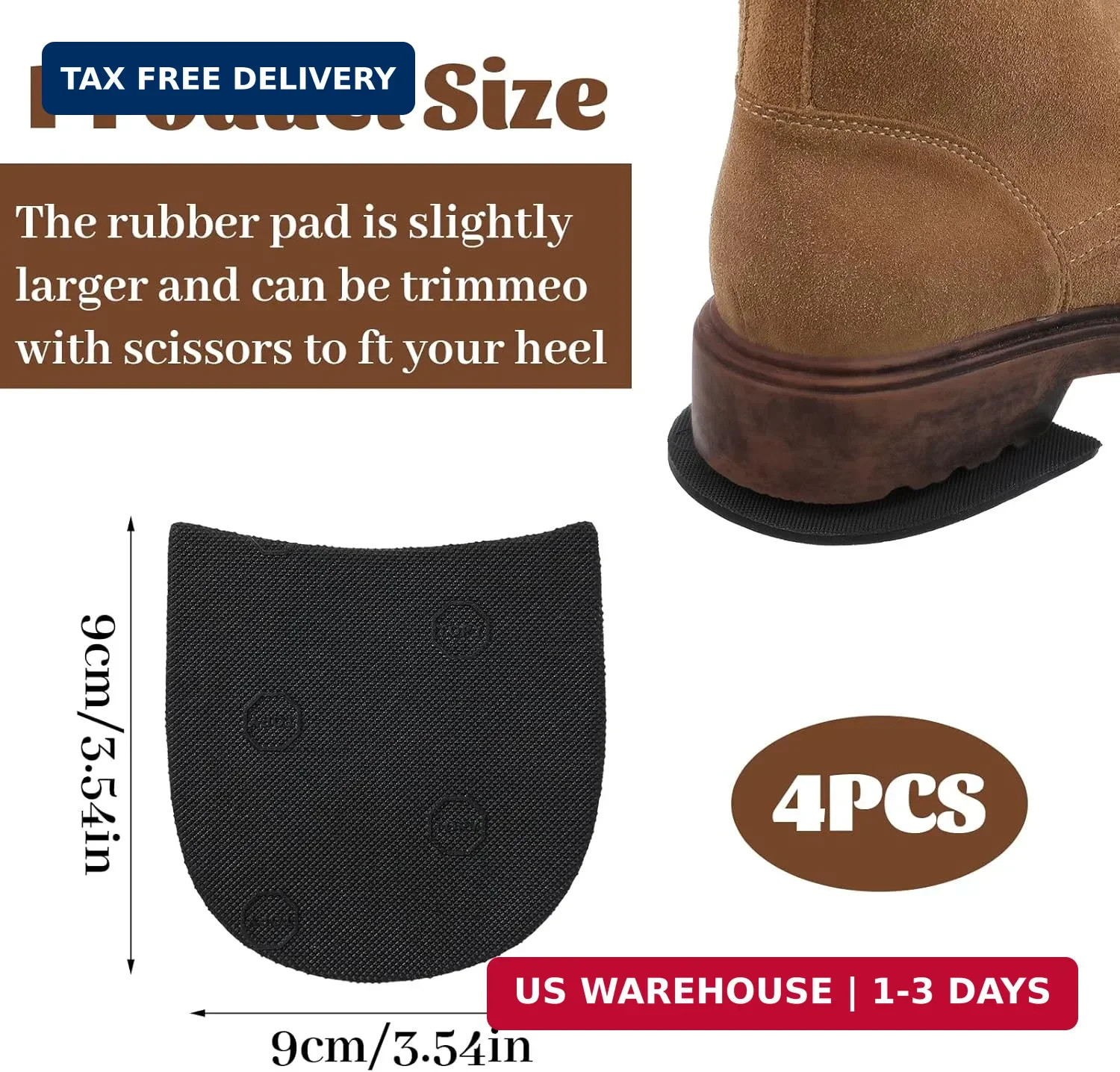 2 Pairs Boot Heel Repair Kit, Cuttable Boot Heel Replacement, Anti-Slip Shoe Hee