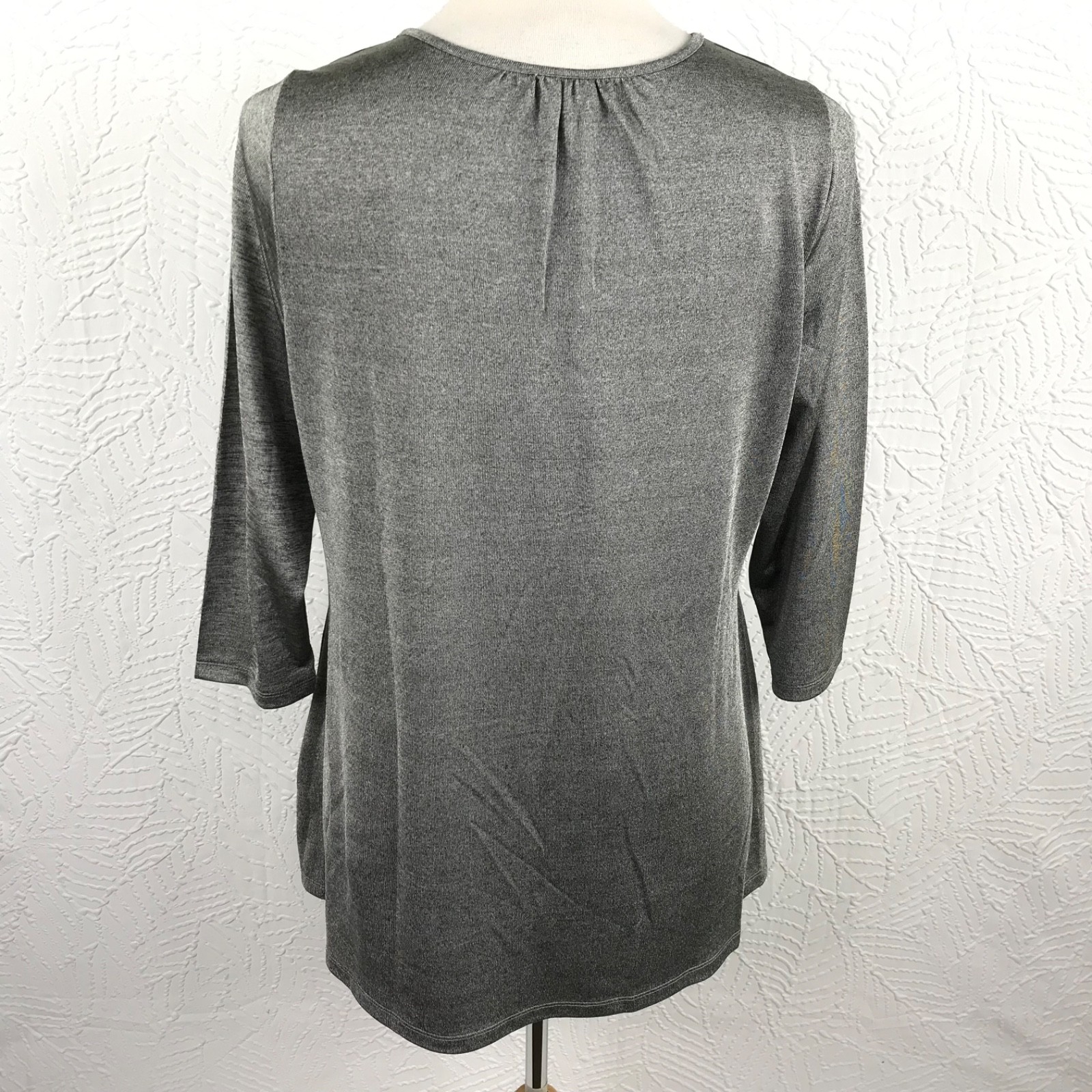 Live & Let Live Boho Tunic Top 2X Gray/Black Embellished Rhinestones 3/4 Sleeve