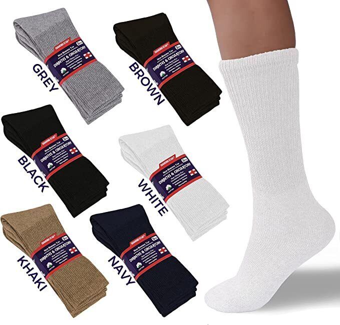 12 Pairs Diabetic Crew Socks Men Women Health Circulatory Size 9-11 10-13 13-15