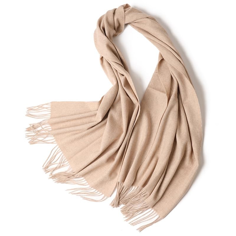 INOGIH Unisex Winter Soft Warm Cashmere Scarf Solid Color Shawls One Size Beige