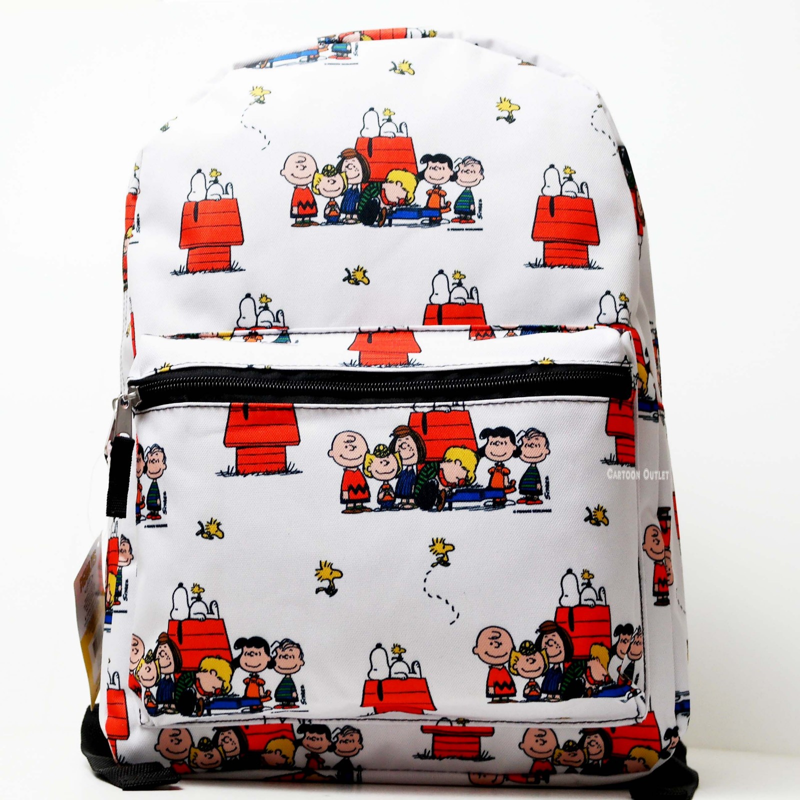 Large Backpack Peanuts Snoopy Charlie Brown White 16″ School Bag Tote New
