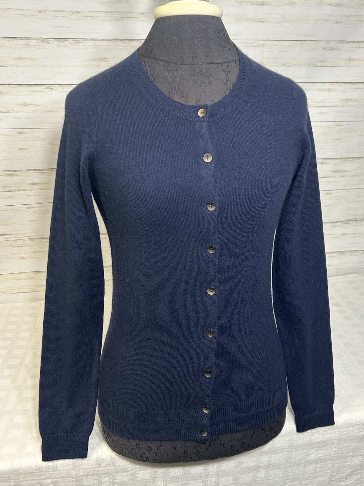 Boden Eva Blue 100% Cashmere Crew Neck Button Cardigan Sweater XS X-SMALL Women
