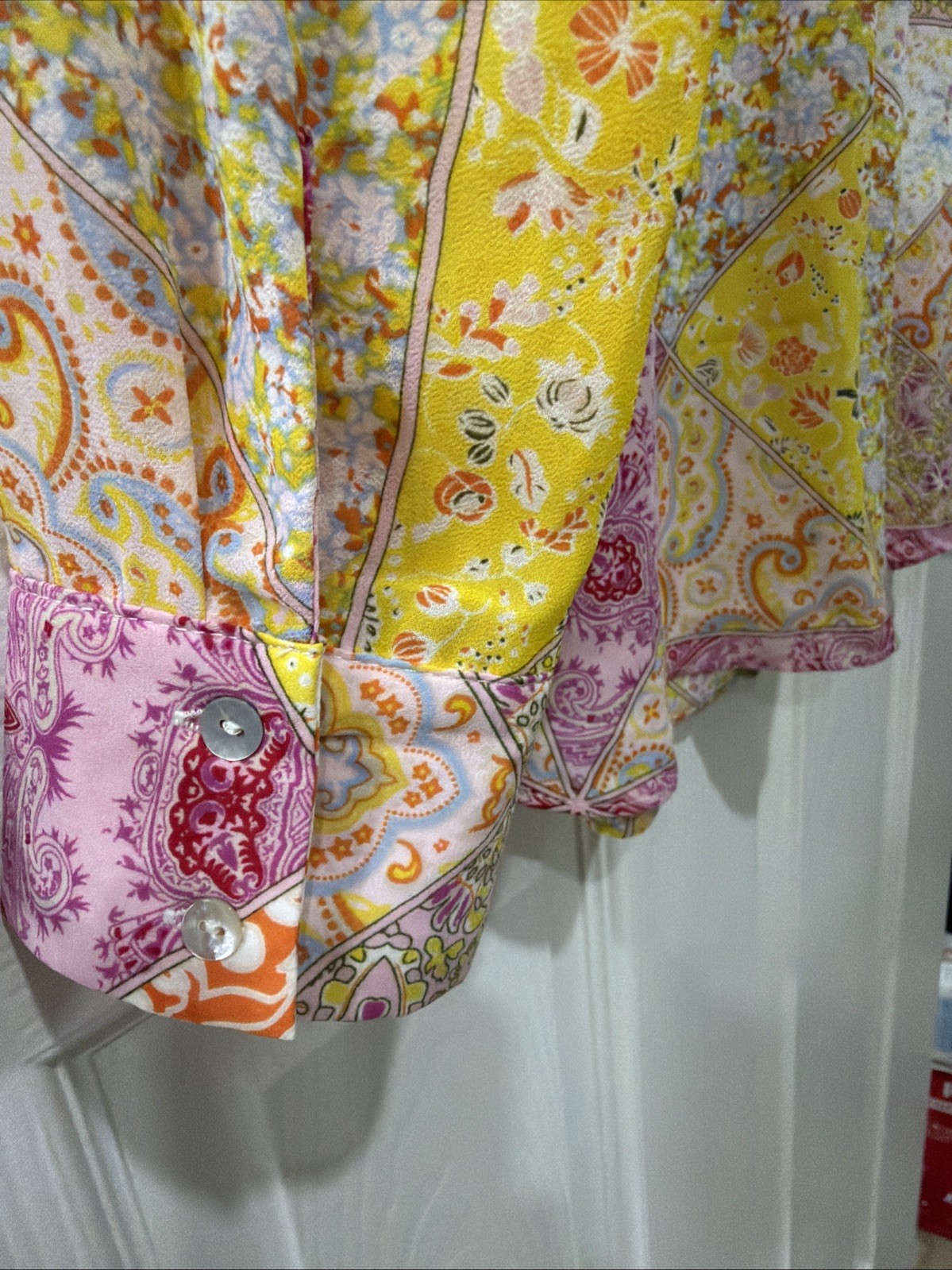 Rose + Olive Top L Pink,Yellow,Orange,Blue, Cream. Long Sleeve Roomy Back Pleat