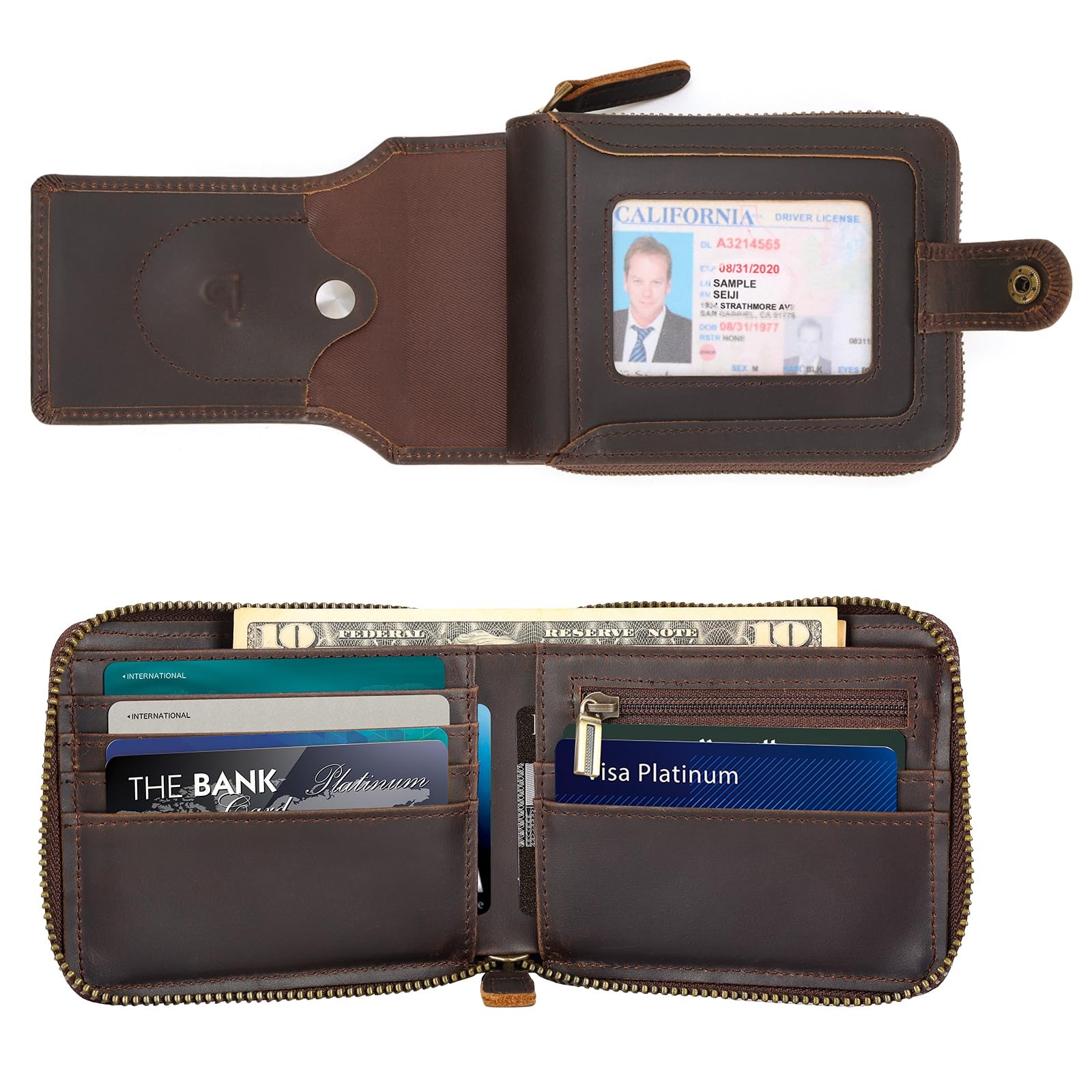 Polare Full Grain Leather Wallet for Men Bifold RFID Blocking Cash Credit Car…
