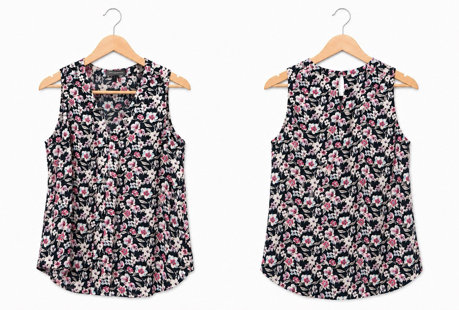 Banana Republic Floral Sleeveless Blouse Women’s Medium Navy Pink White Top